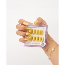 Takma Takma 15'li Kısa Kare Sarı TT1310  Tekrar Kullanılabilir El Yapımı Protez Takma Tırnak - Sarı-L