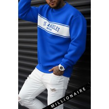 Millionaire Erkek City Of Angels Saks Mavi Kalın Soft 3 Iplik Şardonlu 0 Sıfır Yaka Oversize Salaş Sweatshirt