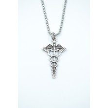 IDR Tıp Sembolü Kadüse Gümüş Kaplama Örme Zincir Kolye