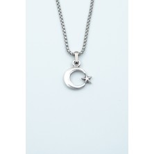 IDR Minimal Ay Yıldız Gümüş Kaplama Örme Zincir Kolye