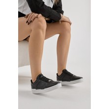 Tonny Black Unisex Siyah Beyaz Termo Taban Bağcıklı Günlük Spor Ayakkabı
