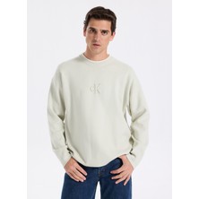 Calvin Klein Jeans Bisiklet Yaka Relaxed Düz Açık Yeşil Erkek Kazak LV04RD300GQCM Ls Embossed Logo Crew