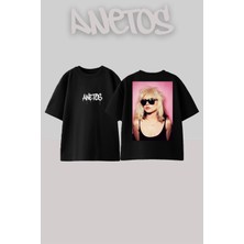 Anetos Blondes 5 Tasarım Sırt Baskılı Pamuk Siyah Oversize T-Shirt
