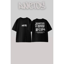 Anetos Ateez Tasarım Sırt Baskılı Pamuk Siyah Oversize T-Shirt