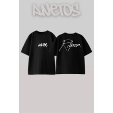 Anetos Rihanna 5 Tasarım Sırt Baskılı Pamuk Siyah Oversize T-Shirt