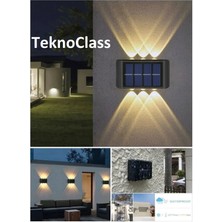 TeknoClass 6 Ledli Modern Solar Çift Taraflı Aplik Güneş Enerjili Duvar Aydınlatma Lambası 2 Adet