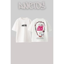 Anetos Fight Club 2 Tasarım Sırt Baskılı Pamuk Beyaz Oversize T-Shirt