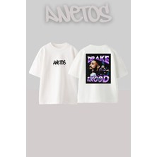 Anetos Drake 3 Tasarım Sırt Baskılı Pamuk Beyaz Oversize T-Shirt