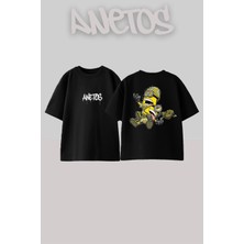 Anetos Soldiers Mınions Tasarım Sırt Baskılı Pamuk Siyah Oversize T-Shirt