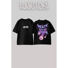 Anetos Death Has No Power Tasarım Sırt Baskılı Pamuk Siyah Oversize T-Shirt