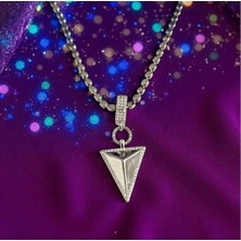 Hg.Aksesuar Unisex Zirkon Taşlı Üçgen Çelik Kolye