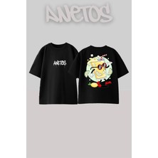 Anetos Limonata Cool Tasarım Sırt Baskılı Pamuk Siyah Oversize T-Shirt