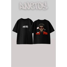 Anetos The Weeknd 4 Tasarım Sırt Baskılı Pamuk Siyah Oversize T-Shirt