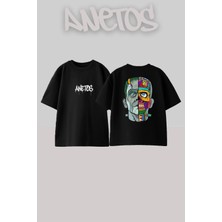 Anetos Frank Tasarım Sırt Baskılı Pamuk Siyah Oversize T-Shirt