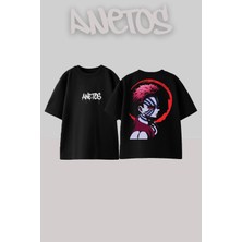 Anetos Demon Slayer Akaza 3 Tasarım Sırt Baskılı Pamuk Siyah Oversize T-Shirt