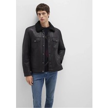 Mavi Suni Kürk Detaylı Siyah Suni Deri Ceket 0110460-71379