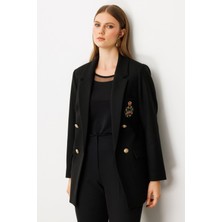 Ekol Kadın Büyük Beden Cebi Armalı Ceket 5571 Siyah