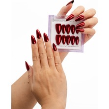 Takma Takma 10'lu Bordo Uzun Badem TT1254 Tekrar Kullanılabilir El Yapımı Protez Takma Tırnak - Bordo-XS