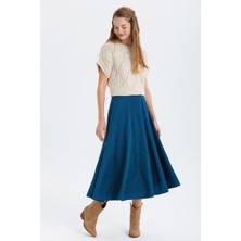 Clandestino Süet A Kesim Midi Etek Mavi