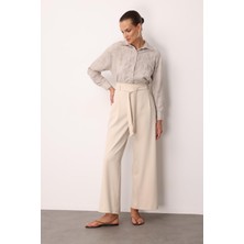 Accort Kuşak Detaylı Pantolon-Taş