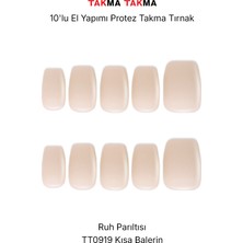 Takma Takma 10'lu Beyaz Kısa Balerin TT0919 Tekrar Kullanılabilir El Yapımı Protez Takma Tırnak - Beyaz-XS