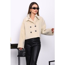 İmaj Butik Krem Kısa Düğmeli Kaşe Ceket