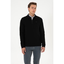 U.S. Polo Assn. Erkek Comfort Fit Yarım Fermuarlı Siyah Sweatshirt 50316484-VR046