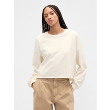 Gap Kadın Beyaz Heavyweight Fransız Havlu Kumaş Logo Crop Sweatshirt