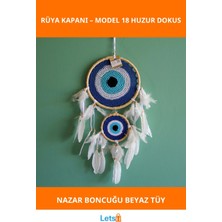 Letsii Nazar Boncuğu ve Beyaz Tüylerle Tasarlanmış Estetik Rüya Kapanı