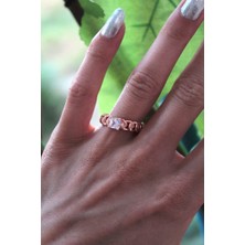 Besen Gümüş Beyaz Zirkon Taşlı Rose Zincir Yüzük