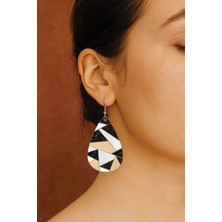 Nurdic Kadın- Küpe Desenli Stilist Kancalı Baskılı Küpe Damla Şeffaf April Marble