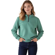 Modrenza Unisex Relax Fit Rahat Kesim Pamuklu Içi Polarlı Yarım Fermuarlı Dik Yaka Sweatshirt