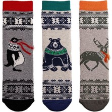 Mem Socks 3'lü Kaydırmaz Ayı-Geyik ve Penguen Desenli Çocuk Soket Çorap