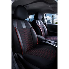 Startcar Fiat Tempra Deri Detaylı Oto Koltuk Kılıfı Ön Arka Takım Platinium Seri Siyah Kırmızı Scr