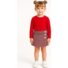 Gigi Giyim Düğme Detaylı Şort Etekli Kız Çocuk Takım