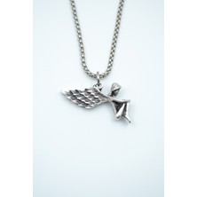 IDR Kanatlı Melek - Peri Gümüş Kaplama Örme Zincir Kolye