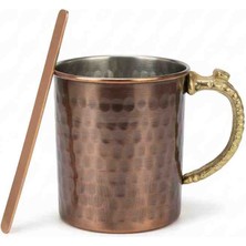 Zinnun Bakır Mule Bardak Kupa, Pirinç Kulplu, Bakır Çubuklu