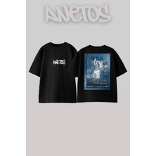 Anetos Sza 1 Tasarım Sırt Baskılı Pamuk Siyah Oversize T-Shirt