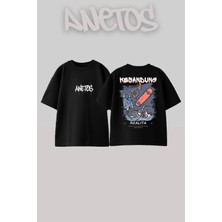 Anetos Kesandun Tasarım Sırt Baskılı Pamuk Siyah Oversize T-Shirt