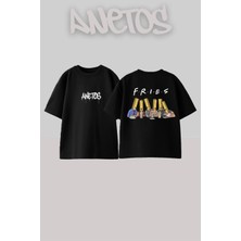 Anetos Frıes Tasarım Sırt Baskılı Pamuk Siyah Oversize T-Shirt