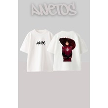Anetos Lady Gaga 14 Tasarım Sırt Baskılı Pamuk Beyaz Oversize T-Shirt