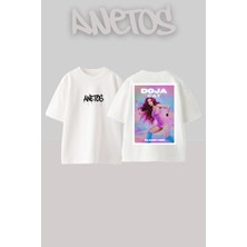 Anetos Doja Cat 4 Tasarım Sırt Baskılı Pamuk Beyaz Oversize T-Shirt