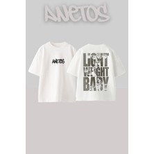 Anetos Light Weight Baby Tasarım Sırt Baskılı Pamuk Beyaz Oversize T-Shirt