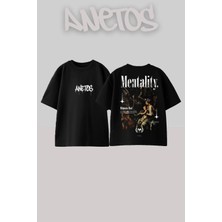 Anetos Mentality Iskelet Kadın Tasarım Sırt Baskılı Pamuk Siyah Oversize T-Shirt