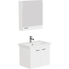 Aqua Bagno Basic Alt Dolap + Üst Dolap -Lavabo 65 Cm.- Beyaz