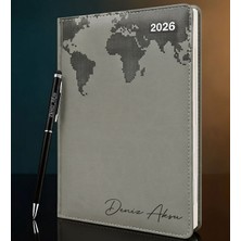 Bk Gift Kişiye Özel Isimli Termo Sert Kapak 2026 Gri Ajanda & Kalem -15, Öğretmenler Günü Hediyesi, Yeni Iş Hediyesi