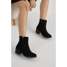 Tonny Black Kadın Siyah Süet Termo Taban Fermuarlı Topuklu Bot