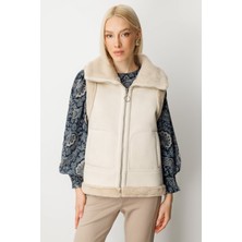 Ekol Kadın Içi Peluşlu Güderi Yelek 8501 Kum