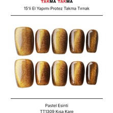 Takma Takma 15'li Kahverengi Kahve Kısa Kare TT1309 Tekrar Kullanılabilir El Yapımı Protez Takma Tırnak - Kahverengi-XS