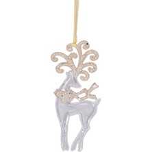 Herdekora Yılbaşı Süsü, Geyik, Beyaz-Şampanya - Asmalı, Dolgulu Kumaş, Simli De